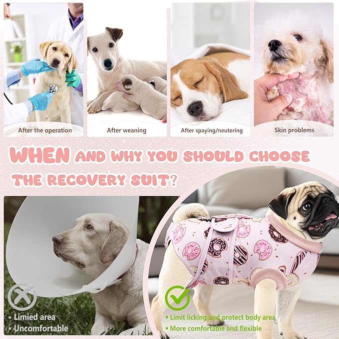 Dog Surgery Suit, Breathable Surgical Recovery Suit for Female Spay Male Neuter, Anti-Licking Surgical Recovery Suit for Abdominal Wounds Skin Disease, Pink, Medium