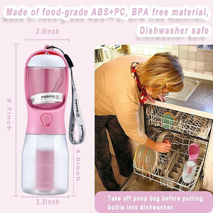 Cibaabo Dog Water Bottle with Food Container & Poop Bag Holder, Travel Water Bowl, Portable Pet Dispenser, Dog Gifts Stuff Accessories Items, Puppy Essentials for Yorkie Chihuahua Walking Hiking