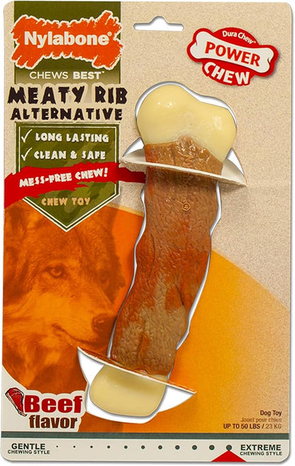 Nylabone Rib Bone Alternative Power Chew Toy for Dogs, Dog Toys for Aggressive Chewers, Beef Flavor, Large - Up to 50 lbs, 1 Count