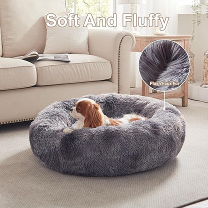 30 inches Donut Dog Bed for Medium Dogs,Calming Fluffy Round Pet Bed with Removable & Washable Cover,Fits up to 45 lbs Pets(Tie-dye Grey,Medium)