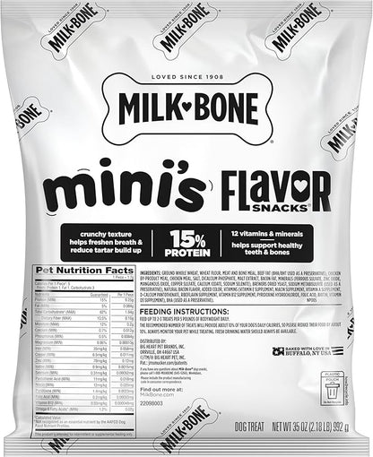 Milk-Bone Mini's Flavor Snacks Dog Treats, 35 Ounce Refill Packs (Pack of 2) Crunchy Texture Helps Reduce Tartar