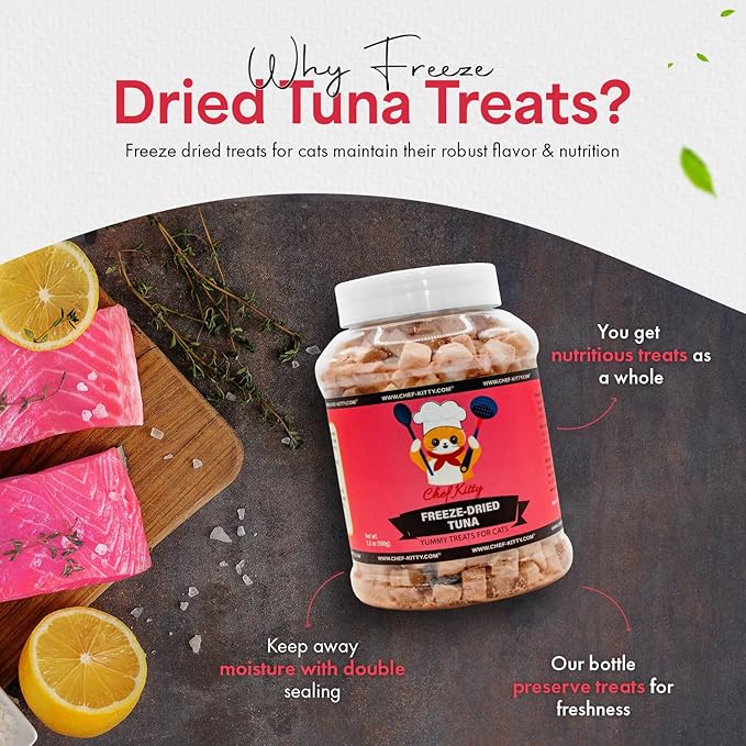 Tuna Cat Treats, 100% Wild Caught | Freeze Dried Dog Treats, High Protein | Grain-free, Single Ingredient Cat & Dog Food Toppers | No Additives or Preservatives | Inspected & Tested in USA | 3.5 oz