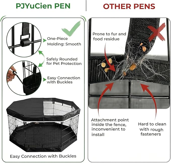 PJYuCien Dog Playpen with Top Cover and Bottom Pad - Metal Foldable Exercise Pen, 8 Panels 42" H x 24" W Indoor Outdoor Pet Fence Puppy Crate Kennel, Black
