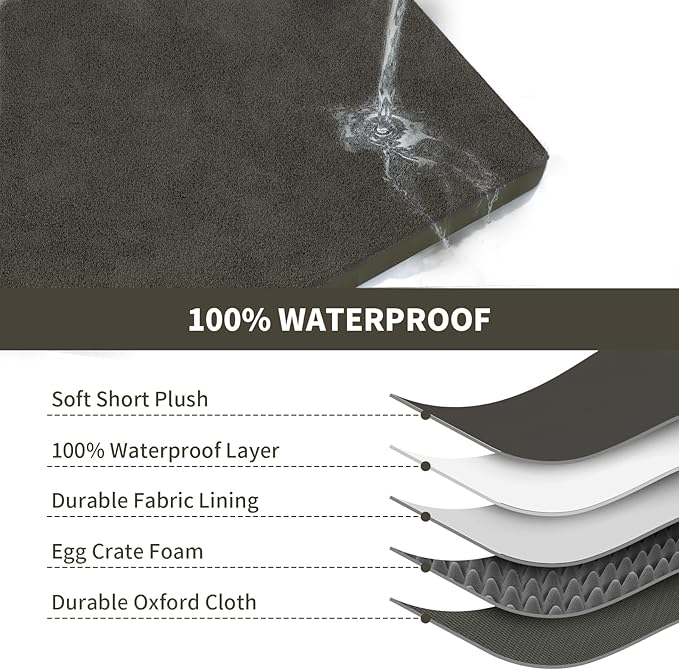 Plush Orthopedic Dog Bed for Medium Dogs & Puppies, Waterproof Dog Beds 29x18 Inch with Removable Washable Cover, Egg Crate Foam Flat Pet Mat, Coffee