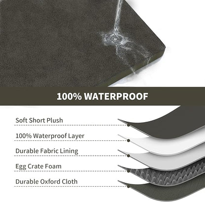 Plush Orthopedic Dog Bed for Medium Dogs & Puppies, Waterproof Dog Beds 29x18 Inch with Removable Washable Cover, Egg Crate Foam Flat Pet Mat, Coffee