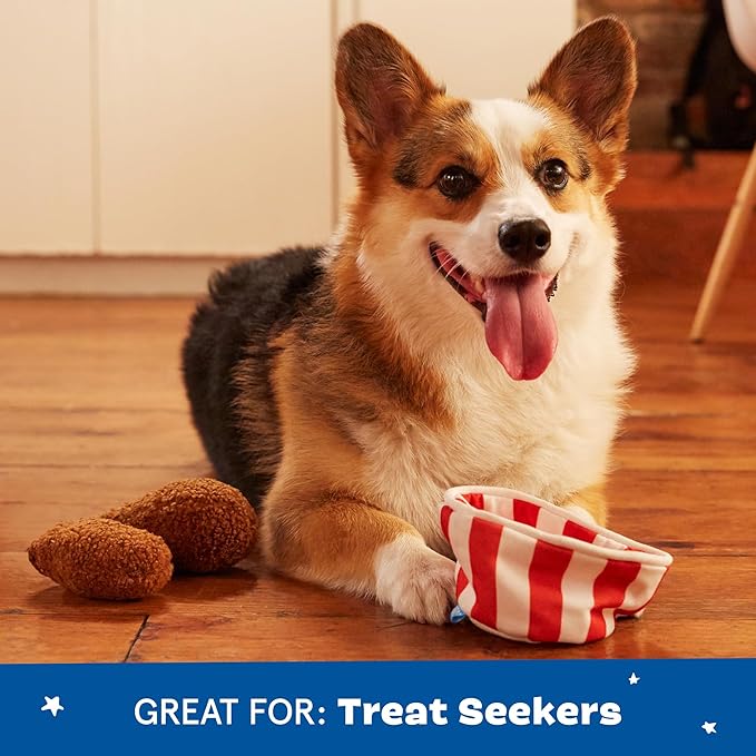 Barkbox 2 in 1 Interactive Plush Dog Toy - Rip and Reveal Toy for Dogs and Puppies - Stimulating Squeaky Pet Toys | Bucket o' Fried Licken