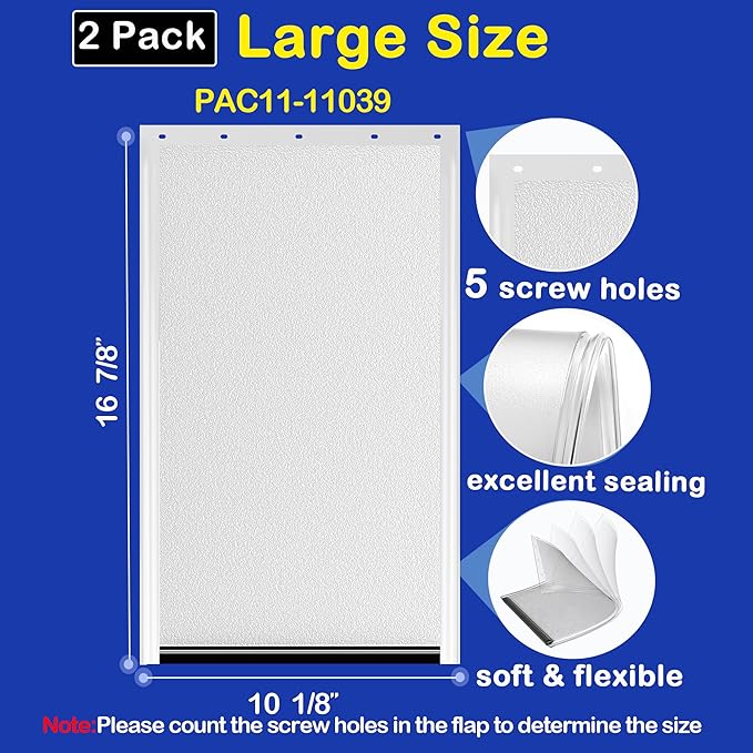 2 Pack Large Dog Door Replacement Flaps with Screws, Compatible with Petsafe Freedom Doggie Doors PAC11-11039 10 1/8" X 16 7/8" Weather Resistant Flexible (Without Bracket-Frosted Transparent)