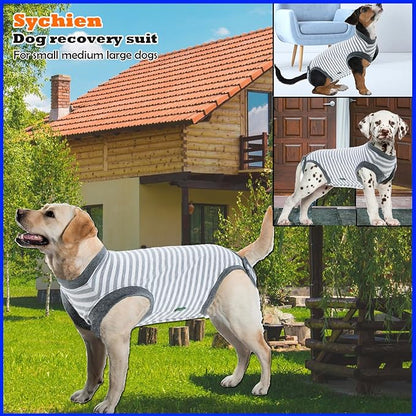 Dog Surgery Recovery Suit,Male Neuter Recovery Large Onesie Female Spay Cone Alternative Recovery Suit,Hoop & Loop Comfortable Surgical Bodysuit,Striped Grey L