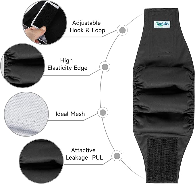 Leekalos Male Dog Diapers, Dog Belly Bands for Male Dogs Wraps Washable Doggie Diapers High Absorbing Dog Belly Bands（5 Pack）