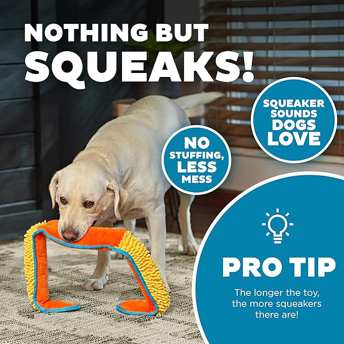 Outward Hound Durablez X-Large Nubby Snake Stuffing-Free Squeaky Plush Dog Toy for Puppies & Dogs - Interactive, Soft Yet Tough, No Mess, Jumbo Squeaker, Long-Lasting Play, 39 inch, Orange