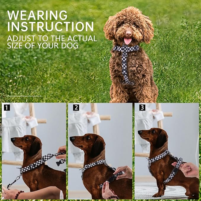 Roses&Poetry Dog Harness for Large Dogs, 6 Point Adjustable Fit No Pull Harness with Handle for Control and Easy Walking, Reflective Pet Halter Harnesses（Blackwhite-L）