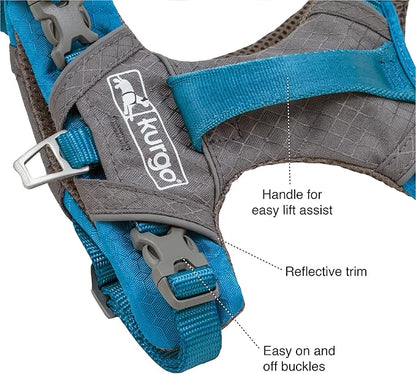 Kurgo Journey Air Dog Harness - Secure Fit for Active Dogs - Padded Chest - Lightweight Ripstop Fabric - Breathable Mesh - Reflective Trim - Back Assist Handle - Blue - Medium