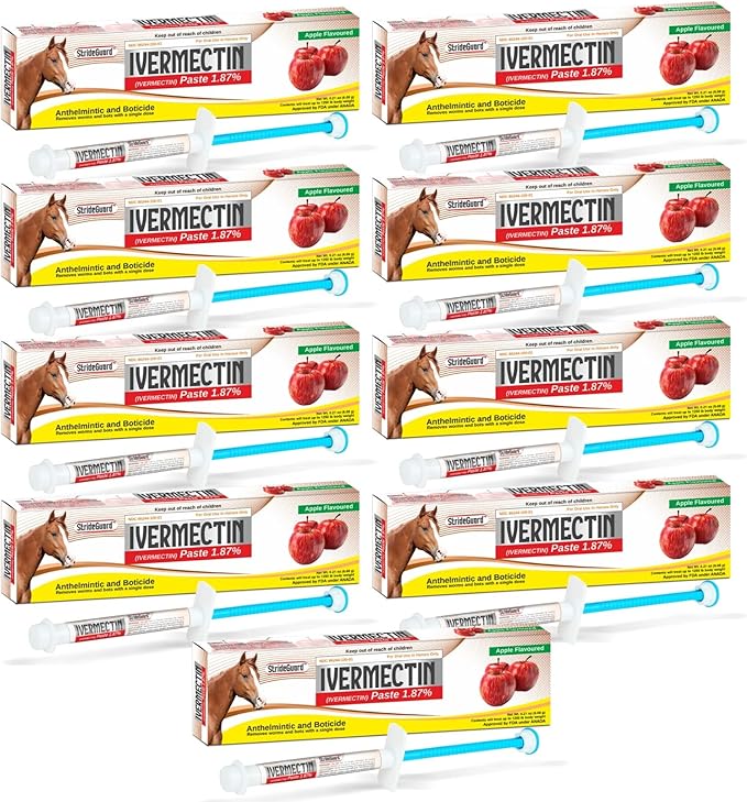 Horse Ivermectin Paste 1.87% – Apple Flavored Oral Horse Dewormer Syringe – 6.08g Tube Treats Horses Up to 1,250 lbs [Pack-9]