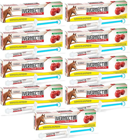 Horse Ivermectin Paste 1.87% – Apple Flavored Oral Horse Dewormer Syringe – 6.08g Tube Treats Horses Up to 1,250 lbs [Pack-9]