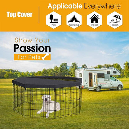 Dog Pen Pet Playpen Dog Fence Pad Indoor Foldable Metal Wire Exercise Puppy Play Yard Pet Enclosure Cover Outdoor (Only Top Cover, Playpen Not Included)