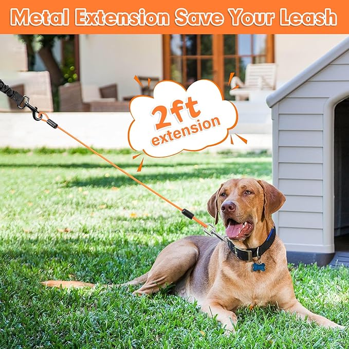 Chew Proof Dog Leash Extender, 24'' Wire Rope Extension for Small, Medium, Large Dogs, Walking, Training Puppies, Dual 2-Dog Leash, Metal Cable Lead for Collar & Harness