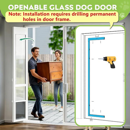 3 Flap Large Dog Door for Sliding Glass Door, Openable Pet Door for Sliding Glass Doors, Adjustable 91 7/16" to 96" Slider Height-Large Tall