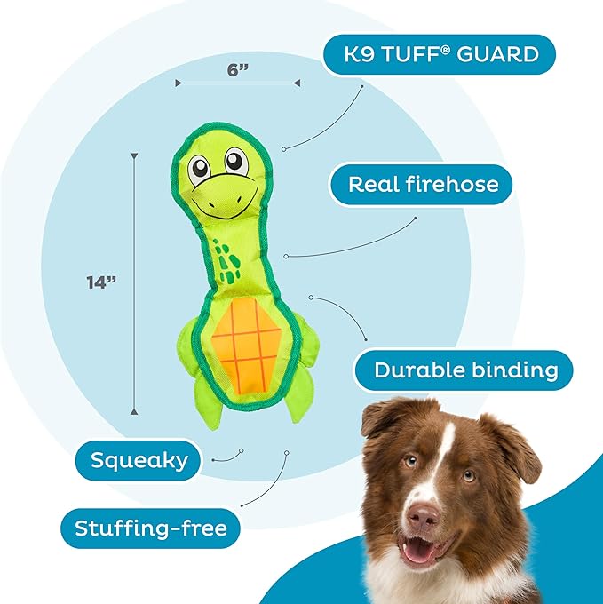 Outward Hound Fire Biterz Turtle Plush Firehose Material Interactive Dog Toy, Medium