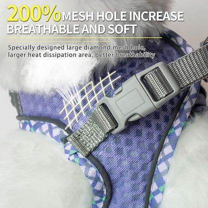 Step in Dog Harness and Leash Set, No Pull Escape Proof Vest Harness with Soft Diamond Mesh and Reflective Bands, Adjustable Pet Outdoor Harnesses for Medium Size Dogs Lavender M