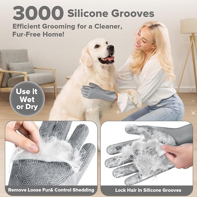 Augwind 6PCS Pet Grooming Kit for Dogs,Cats and Horses | Dog Washing Gloves | Dog Bath Brush | Dog Bath Gloves | Dog Shampoo Brush | Pet Grooming Gloves | Dog Bath Supplies (Grey)