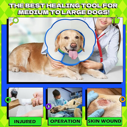 Hard & Heavy Plastic Dog Cone Collar Alternative for Lab Golden GSD (Small&Medium Sized), Adjustable Elizabethan Protective Cone for Healing, Comfortable Pet Recovery Collar Cone of Shame Anti-Lick