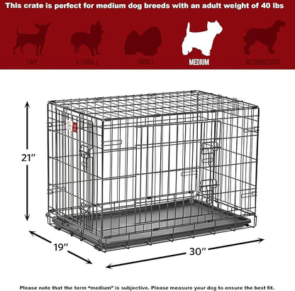 MidWest Homes for Pets 30-Inch LifeStages Crate for Medium Breeds, 21-40 lbs, Double Door Folding Dog Crate with Divider Panel, Leak-Proof Tray & Secure Latch, Heavy-Duty & Easy to Assemble