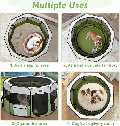 PETSFIT Portable Dog Playpen,36" Dog Play Pen Indoors with Removable Waterproof Mat & Zippered Roof | RV, Camping, Travel Dog Pen | Whelping & Cat Observation Space(36" L x 36" W x 21" H)