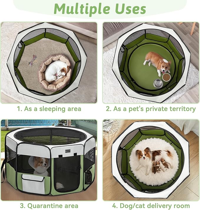 PETSFIT 45.5" Dog Playpen Indoor/Outdoor-Jump-Proof 28.5" Height with Removable Waterproof Mat & Zippered Roof | RV, Camping, Travel Dog Pen | Whelping & Cat Observation Space(45.5"L x 45.5"W x 28.5H)