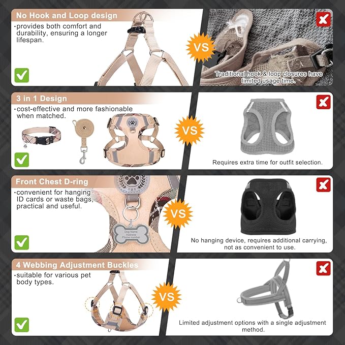 BEAUTYZOO Step in Dog Harness Collar and Leash Set for Small Medium Large Dogs, No Pull No Choke Puppy Harness, Soft Mesh Reflective Pet Padded Vest Adjustable for Doggie Girl or Boy,French Bulldog