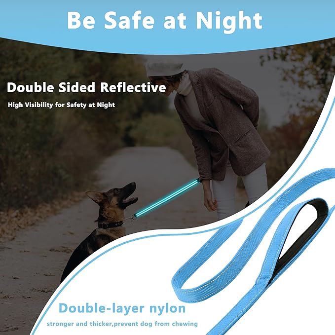 Dog Leash 5ft Long, Double Handle Dog Leash for Safety Control Training, Heavy Duty Dog Leads with Traffic Padded Handles, Reflective Leashes for Small Medium Large Dogs(5ft, Sky Blue)