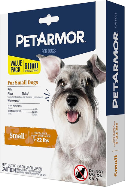PetArmor for Dogs, Flea and Tick Treatment for Small Dogs (5-22 Pounds), Includes 6 Month Supply of Topical Flea Treatments