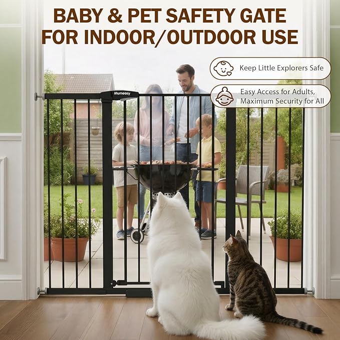 Mumeasy 36" Extra Tall Baby Gate for Doorways, 29.7"-57" Extra Wide Dog Gate for Stairs, Pressure Mounted Auto Close Pet Safety Gate with Easy Walk Thru Door, Large Indoor Child Gate for House, Black