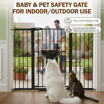 Mumeasy 36" Extra Tall Baby Gate for Doorways, 29.7"-57" Extra Wide Dog Gate for Stairs, Pressure Mounted Auto Close Pet Safety Gate with Easy Walk Thru Door, Large Indoor Child Gate for House, Black