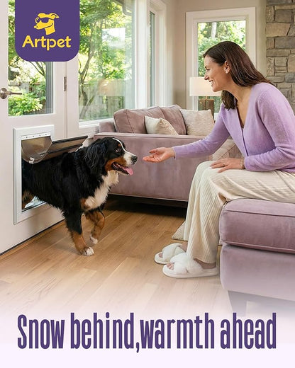 XL Aluminum Dog Door for Exterior Doors, Insulated Weatherproof Pet Door with Magnetic Auto Close, Blocks Cold & Hot Air, Heavy Duty Metal Frame Doggie Door for Dogs, Up to 220 lbs