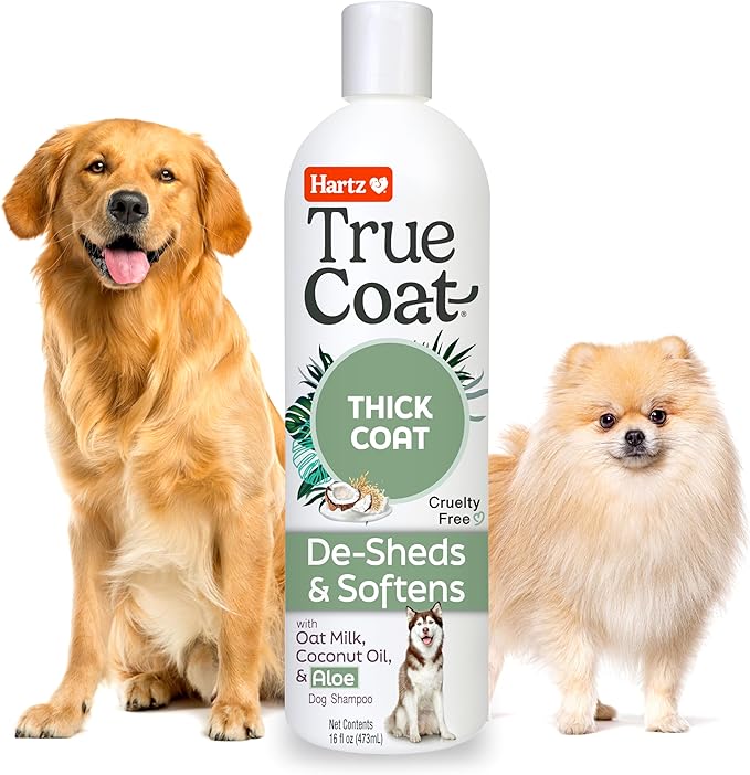 Hartz True Coat Thick Coat Dog Shampoo, 5 in 1 De‑Sheds & Softens with Oat Milk, Coconut Oil & Aloe, 16 oz