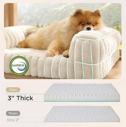 Bedsure ComfyFleece™ Orthopedic Dog Bed for Small Dogs, Waterproof Memory Foam Small Pet Beds with Sides, Non-Slip Bottom and Egg-Crate Foam Medium Dog Couch Sofa with Washable Corduroy Cover, Cream