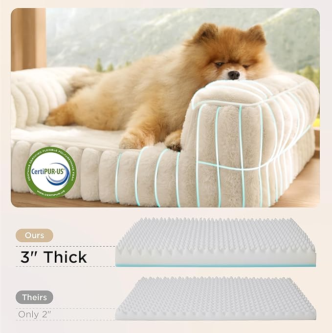 Bedsure ComfyFleece™ Orthopedic Dog Bed for Medium Dogs, Waterproof Memory Foam Medium Pet Beds with Sides, Non-Slip Bottom and Egg-Crate Foam Dog Couch Sofa with Washable Corduroy Cover, Cream
