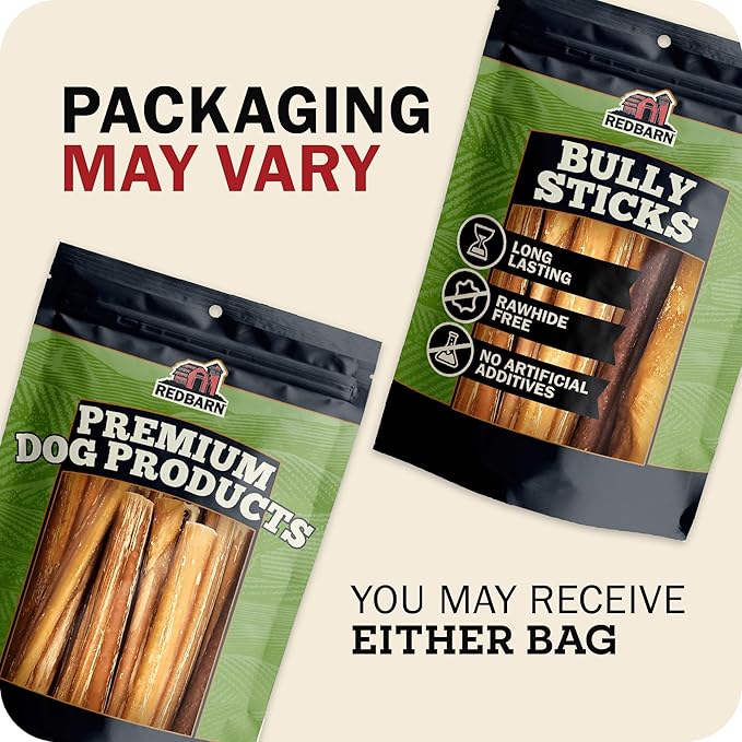Redbarn 12" Bully Sticks for Dogs, Wrapped & Tagged Pet Chew Treat, Pack of 35
