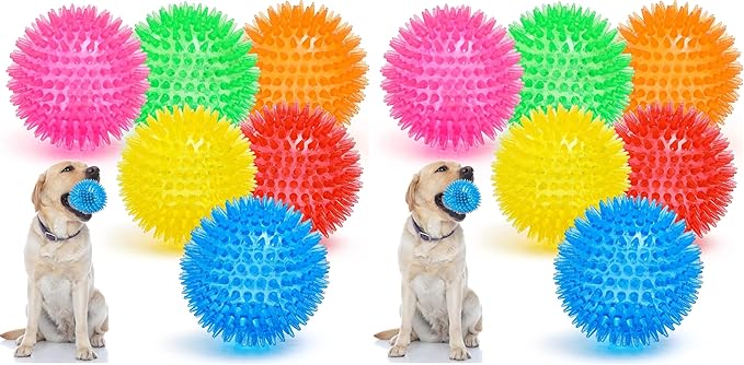 VITEVER 3.5” Squeaky Dog Toy Balls (6 Colors) Puppy Chew Toys for Teething, BPA Free Non-Toxic, Spikey Dog Balls for Medium, Large & Small Dogs, Durable Toys for Aggressive Chewers (Pack of 2)