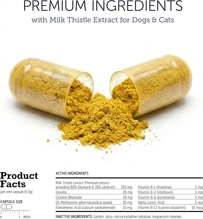 NuLife Hepato Support - Liver Support for Dogs and Cats with Silymarin - Contains Milk Thistle for Dogs & Cats and Vitamin B Complex (B1, B2, B6, B12) - Promotes Canine & Feline Hepatic Health - 90ct