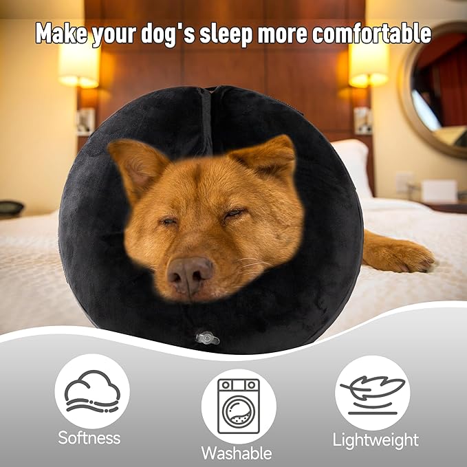 Inflatable Dog Cone, Soft Dog Cone Collar After Surgery for Alternative with Enhanced Anti-Licking Guard Shield Adjustable Detachable, Elizabethan Collar (M, Black)