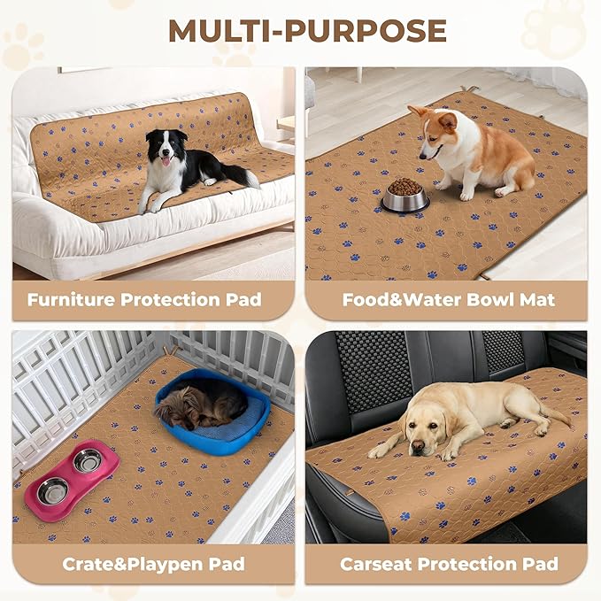 Fostanfly Washable Pee Pads for Dogs, 2 Pack 36''x72'' Ultra-Absorbent and Leak-Proof Non-Slip Reusable Potty Training Pads for Dogs, Puppy, Potty, Whelping of Add 8 Lanyards, Brown