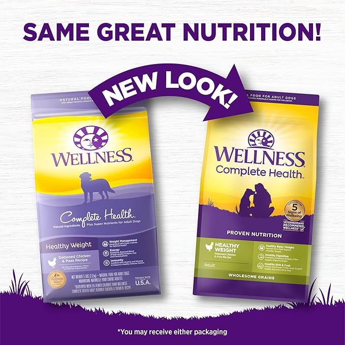 Wellness Complete Health Healthy Weight Adult Dry Dog Food, Wholesome Grain Kibble, Chicken and Peas Recipe, 24 lb Bag
