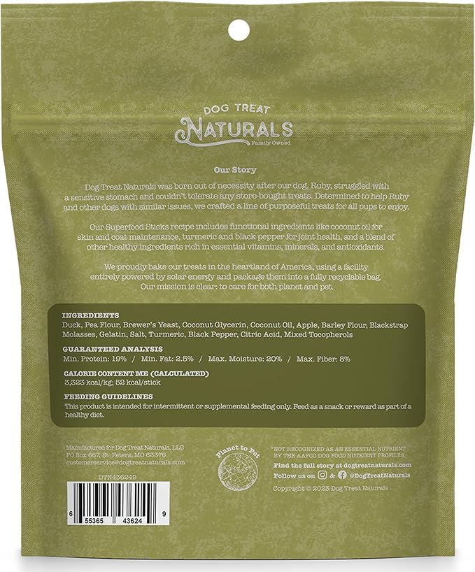 Dog Treat Naturals Superfood Sticks, Duck & Apple, 10oz Bag | Dog Chew Sticks | All-Natural, Pet Training Treats | Joint-Skin-Coat Health | USA Made