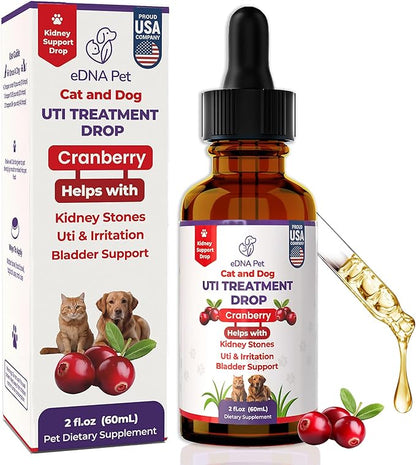 Dog UTI Treatment | Urinary Tract Infection Drops for Cats & Dogs | Cat UTI Remedy | Cranberry Supplement | Kidney Health Support, 2 Fl.Oz