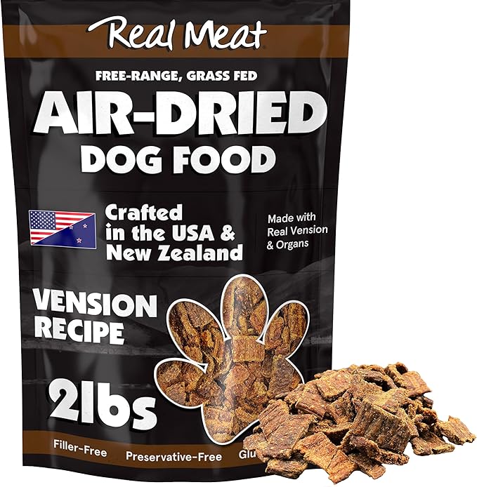 TRMC Real Meat Air Dried Dog Food w/Real Venison - 2lb Bag of USA-Crafted Grain-Free Real, Sourced from Hormone-Free, Free-Range, Grass-Fed Venison - All Natural, High Protein