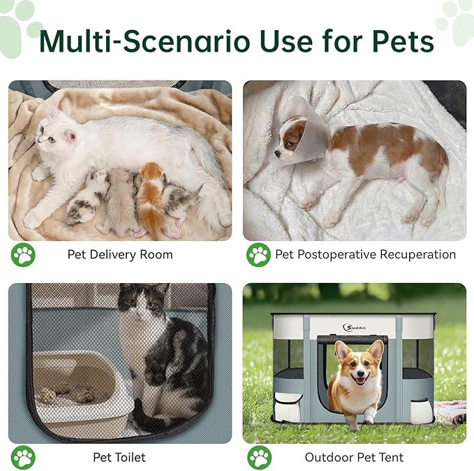 Dog Playpen,Cat Pet Puppy Pen,Portable Playpens for Dogs Indoor Outdoor Travel Camping Use,Foldable Dog Kennel Tent Crate for Rabbit Small Animals with Carrying Case (Grey, Medium)