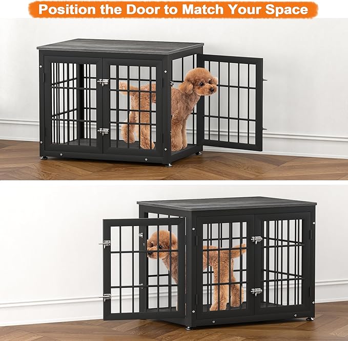 rehomerance 32 Inch Heavy Duty Dog Crate Furniture for Medium and Small Dogs, Decorative Pet House End Table, Wooden Cage Kennel Furniture Indoor, Gray