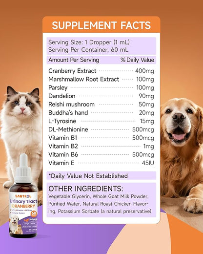 Cat & Dog Urinary Tract Infection Treatment - Cat UTI Treatment - Dog UTI Treatment - for Kidney, Bladder, Urinary Tract - Cranberry Supplement for Dogs Cats with Marshmallow Root, Dandelion, Parsley
