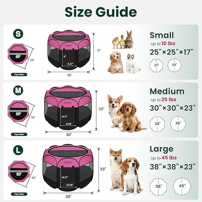 Love's cabin Pet Puppy Dog Playpen, Large Dog Tent Crates Cage Indoor/Outdoor, Portable Playpen for Cat, Foldable Pop Up Dog Kennel Playpen with Carring Case, Removable Zipper Top, Pink